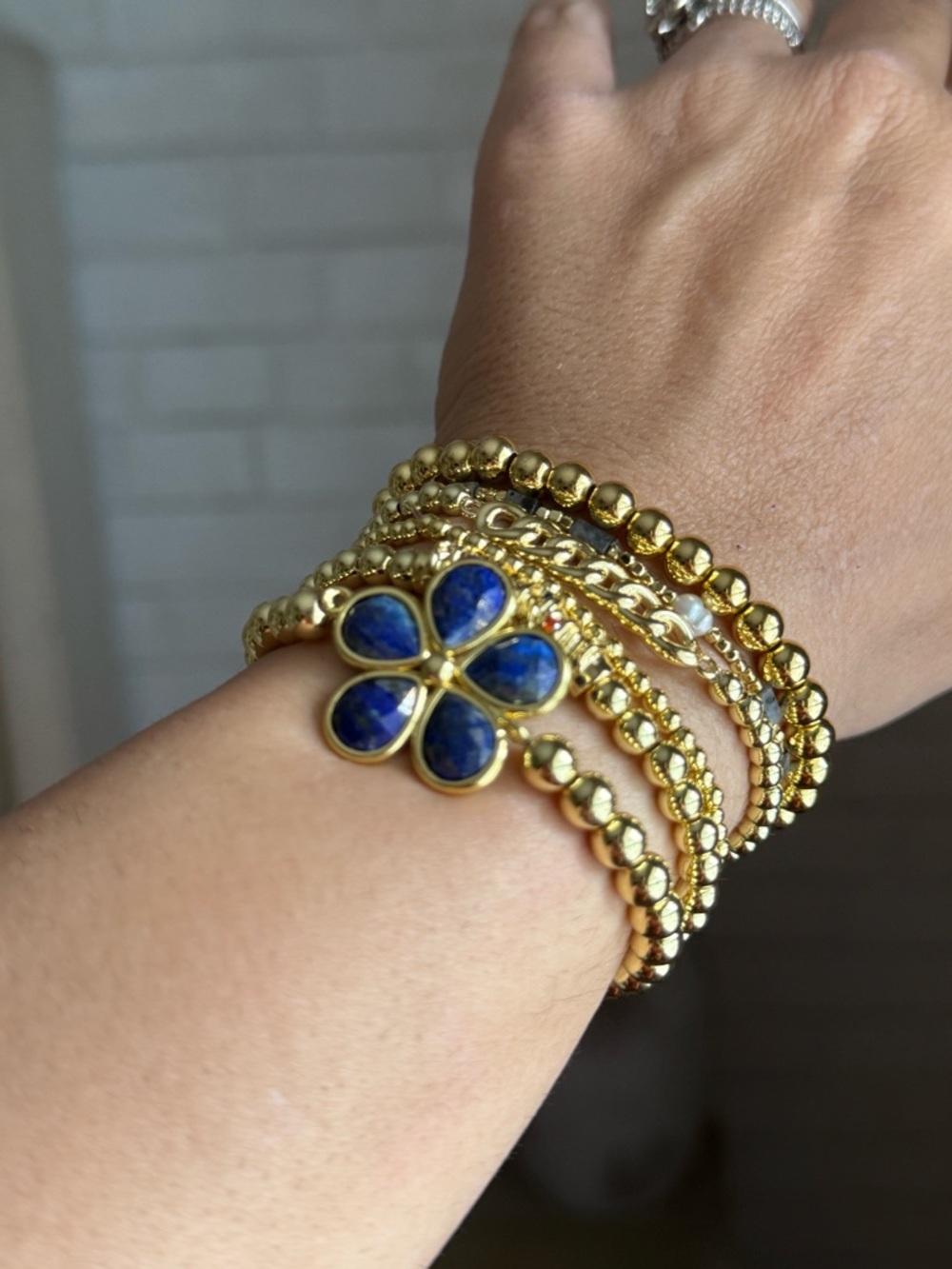 NWOT gold plated beaded bracelet stack